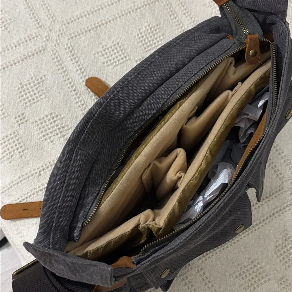 Kattee Leather Canvas Camera Bags for Men Vintage DSLR SLR Messenger Shoulder...